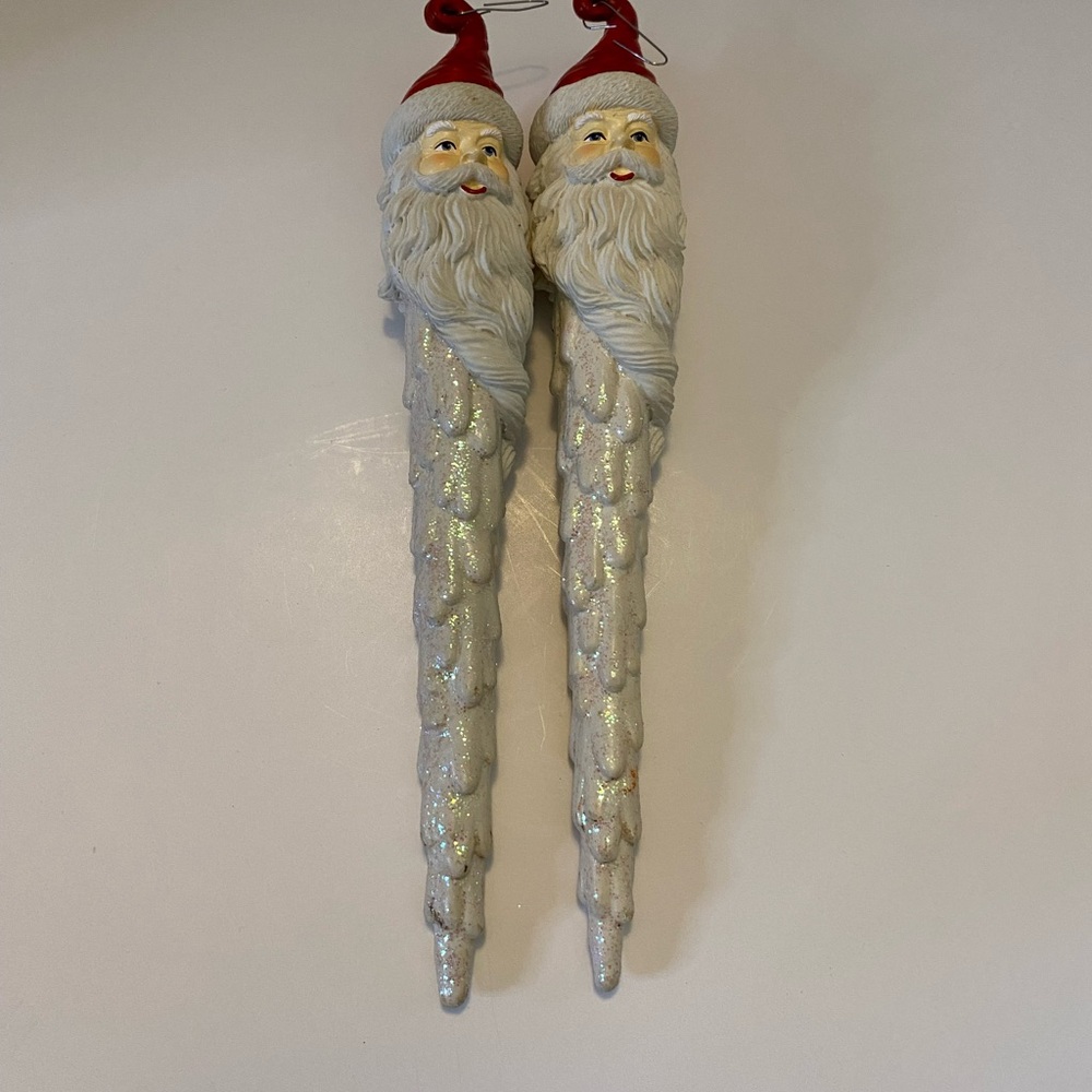 Skinny old world, Santa Claus hanging icicle Christmas ornament – 2 red& white